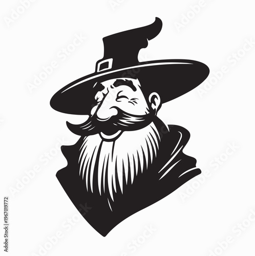 Ancient Mage Character Logo Vector Simple Fantasy Illustration