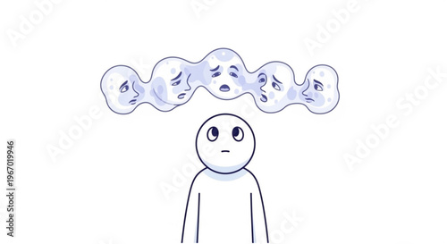 Depicting mental health challenges and the internal emotional struggles of an individual through abstract imagery above their head