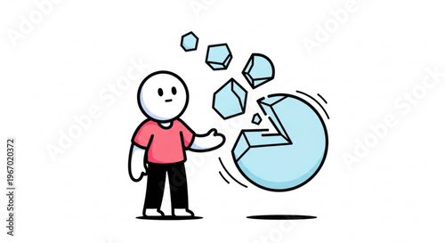 Illustration of a person juggling elements of nature, energy, and creativity, symbolizing control and mastery over different forces, with a white background