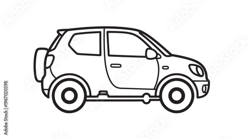 Car outline drawing with side profile view and spare tire on the back, a simple icon for transportation.