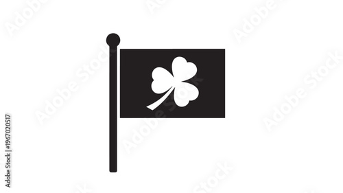 Flag with a white shamrock symbol on a black background, representing luck and Irish heritage. featuring clover, lucky charm, Ireland with emblem and