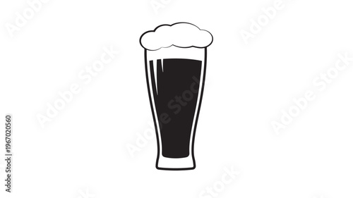 Glass of beer with foam top icon in black and white silhouette style for a refreshing beverage concept.