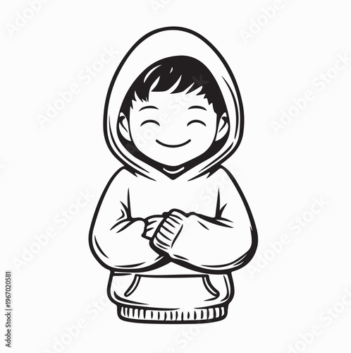 Cute Boy Hugging Himself Logo Design Creative Child Illustration Vector
