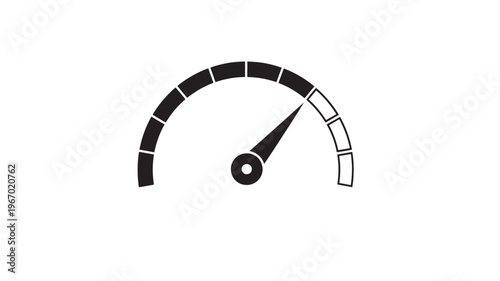 Speedometer icon with black pointer indicating moderate speed on a white background, representing performance.