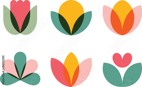 Abstract Geometric Floral Icons in Soft Pastel Colors flower