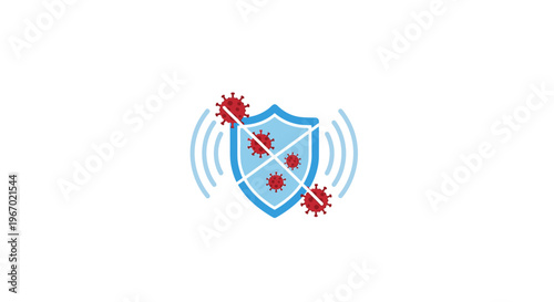 Virus protection shield icon with sound waves.