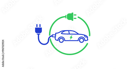Electric car charging symbol with green circle.