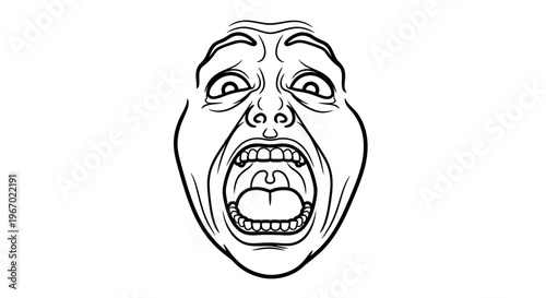 Cartoon face expressing distress and emotion on white background