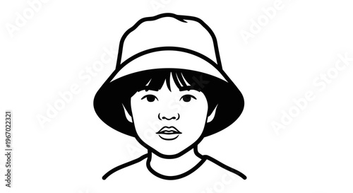 Child wearing a hat vector illustration with a simple and minimalist style