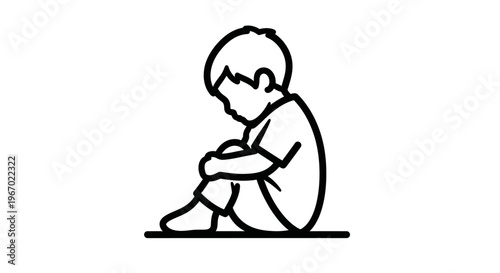 Child sitting with knees to chest silhouette icon illustration