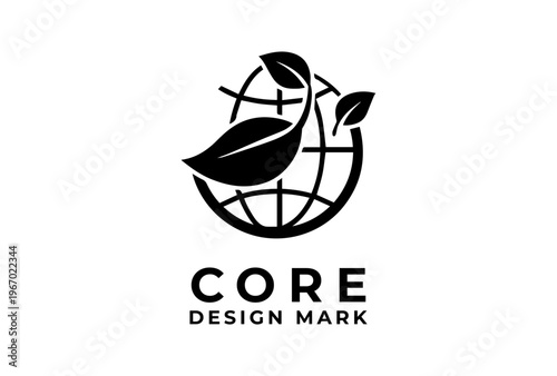 Globe With Leaves Icon Presented As Bold Silhouette Black Vector Illustration For Biodiversity Environmental Awareness Design