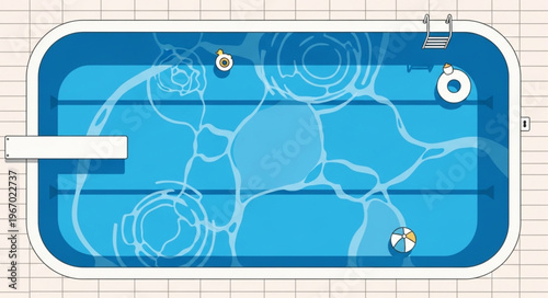 Top view of a refreshing swimming pool with a diving board.