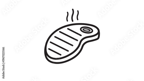 Steak icon with grill marks and steam rising, representing a hot, freshly cooked piece of beef ready to eat.