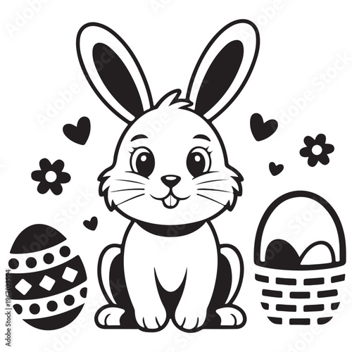 Black and white cartoon rabbit in overalls holding a wrench