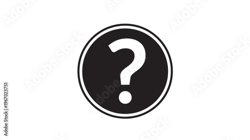 Question mark symbol icon inside a black circle with a white outline on a white background, representing uncertainty and inquiry.