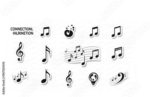 Connectioneering Musical Notes Silhouette Sticker, Universal Harmony Connection Vector, Minimalist Collaborative Music Illustration