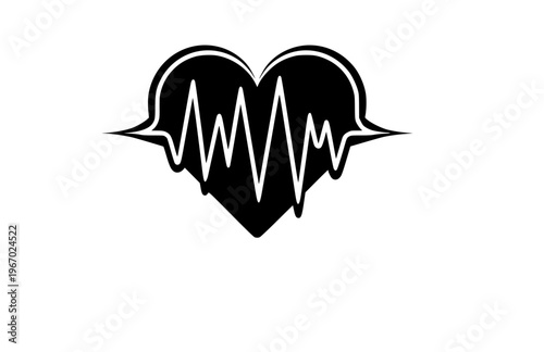 Audio Waveform Heart Music Silhouette Sticker, Next Gen Sound Pulse Vector, Modern High Tech Romantic Logo Illustration