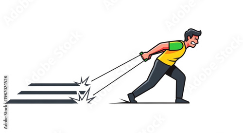 Determined man straining to pull heavy objects with ropes, symbolizing effort and struggle