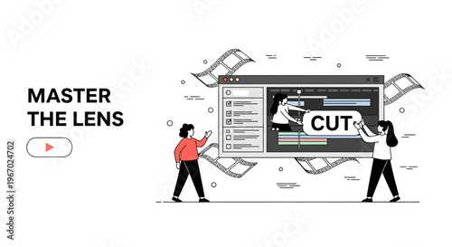 Video editing software layout people work to master the lens for digital movie media content creation tool