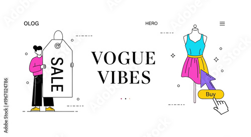 Fashion shop sale web banner woman tag dress buy button retail vogue