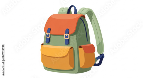 Charming green and orange backpack for travel and school adventures, a stylish and practical accessory