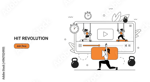 Fitness app online home workout video training sport woman gym health wellness hit revolution tech platform tutorials