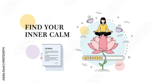 Zen lady on lotus for mind soul life rest stay calm and be well now