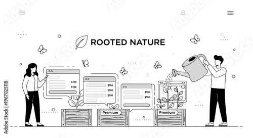 Pricing plan for web with man and lady who grow seed in box for firm