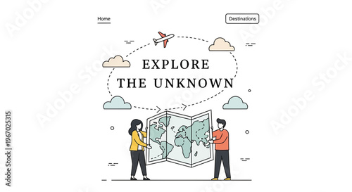 Travel adventure world map exploration concept for landing page web banner design airplane flight route art