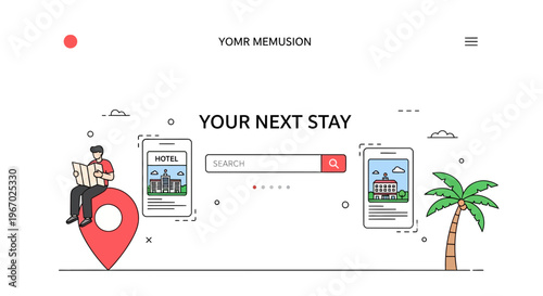 Trip plan site stay app web hero page hotel search tour map go fly bed