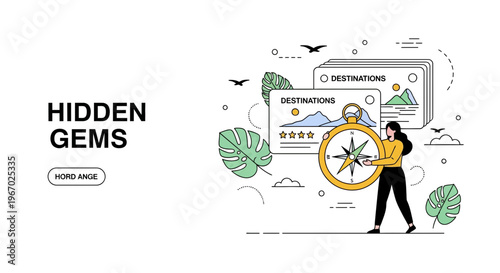 A Travel Map Way Trip Path Hidden Gems Girl Big Compass Sign Go Now Best