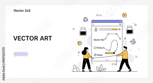 Professional graphic design team creating digital vector art using pen tool software with bezier paths nodes and curves