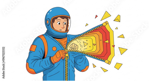 Cartoon illustration of a young man encountering his reflection, symbolizing self-discovery, introspection, and the exploration of one's inner identity and perspective