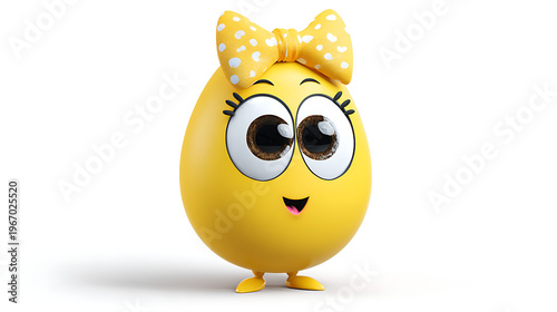 Easter egg with cute expression and ribbon bow isolated