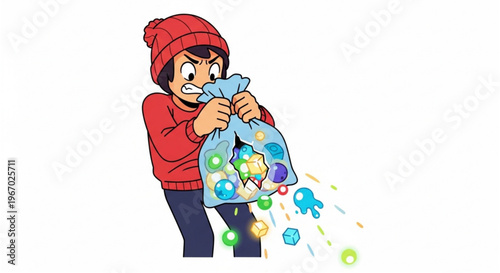 A cheerful maintenance professional skillfully juggles a diverse array of tools and everyday items, embodying the spirit of efficient multi-tasking and versatility