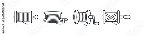 Collection of simple line art icons representing various types of spools and reels