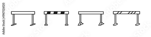 Set of four athletic hurdles in a simple line art style for sports and training