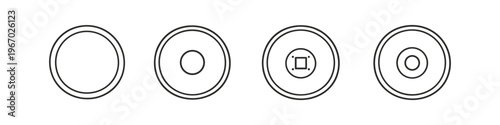 Set of four circular icons representing different stages of coin design