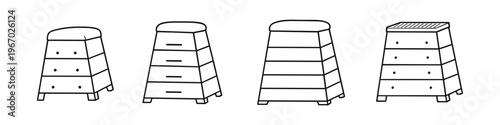 Collection of four different vaulting boxes for gymnastics training