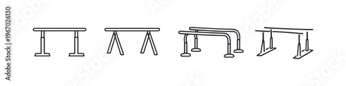 Various types of gymnastic balance beams in simple line art style
