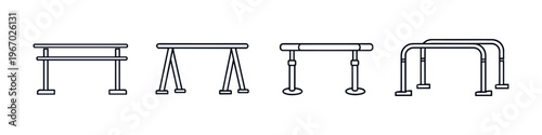 Collection of simple line art icons representing various parallel bars for gymnastics and training