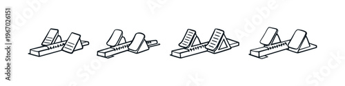 Set of four different starting blocks for track and field sprinters
