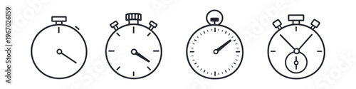 Collection of four different stopwatch icons in a line, simple outline design