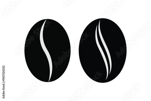 Two Black Coffee Beans Isolated on White Background, Symbolizing Rich Aroma and Freshness, Perfect for Coffee Lovers and Cafes.