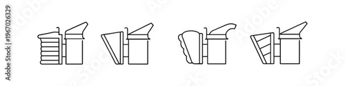 Collection of four different beekeeping smoker designs in line art style