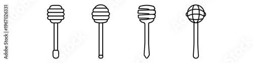 Collection of four distinct honey dipper designs in a simple line art style