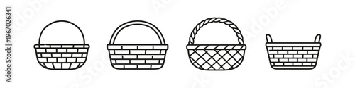 Collection of four distinct woven basket icons with handles