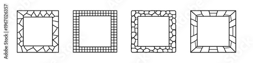 Collection of four decorative square frames with different stone and tile patterns