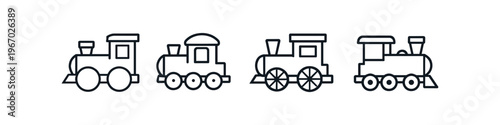 Collection of simple line art icons representing different toy trains