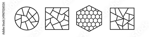 Geometric patterns in circle, square, hexagon, and rectangle shapes